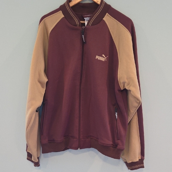 Puma Men's Large Brown and Tan Bomber Jacket Retro Style Sweatshirt Jacket - Picture 1 of 12